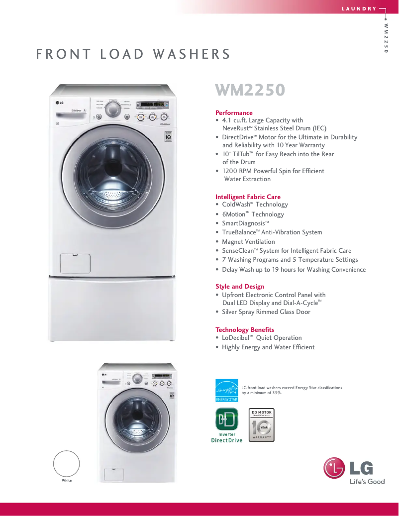 Page 1 de la notice Fiche technique LG WM2250CW