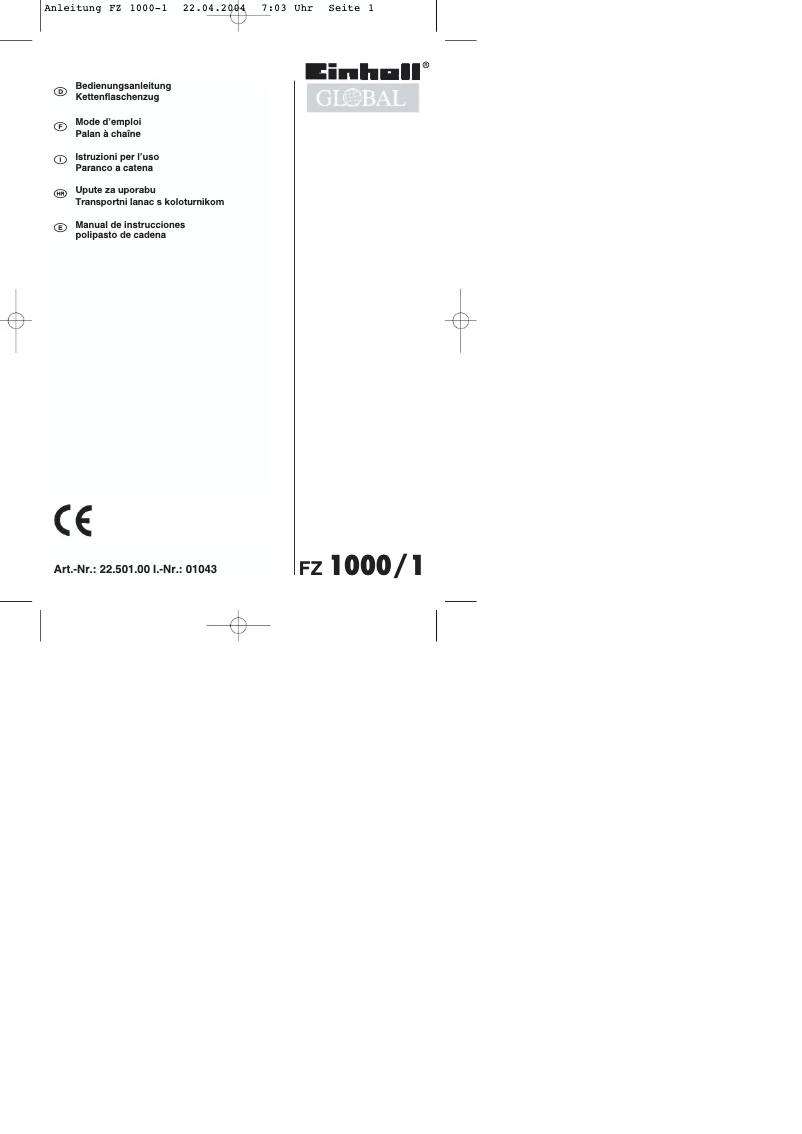 Image de la première page du manuel de l'appareil FZ 1000/1