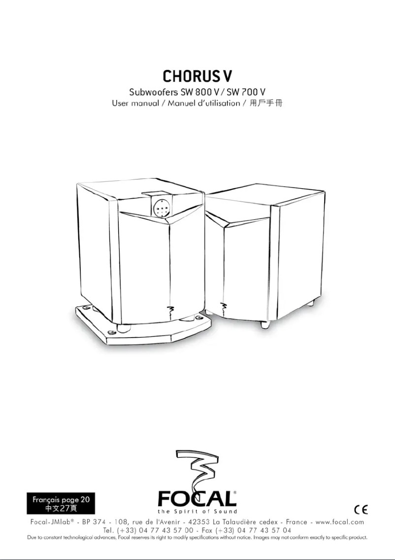 Page 1 de la notice Manuel utilisateur Focal Chorus SW 800 V