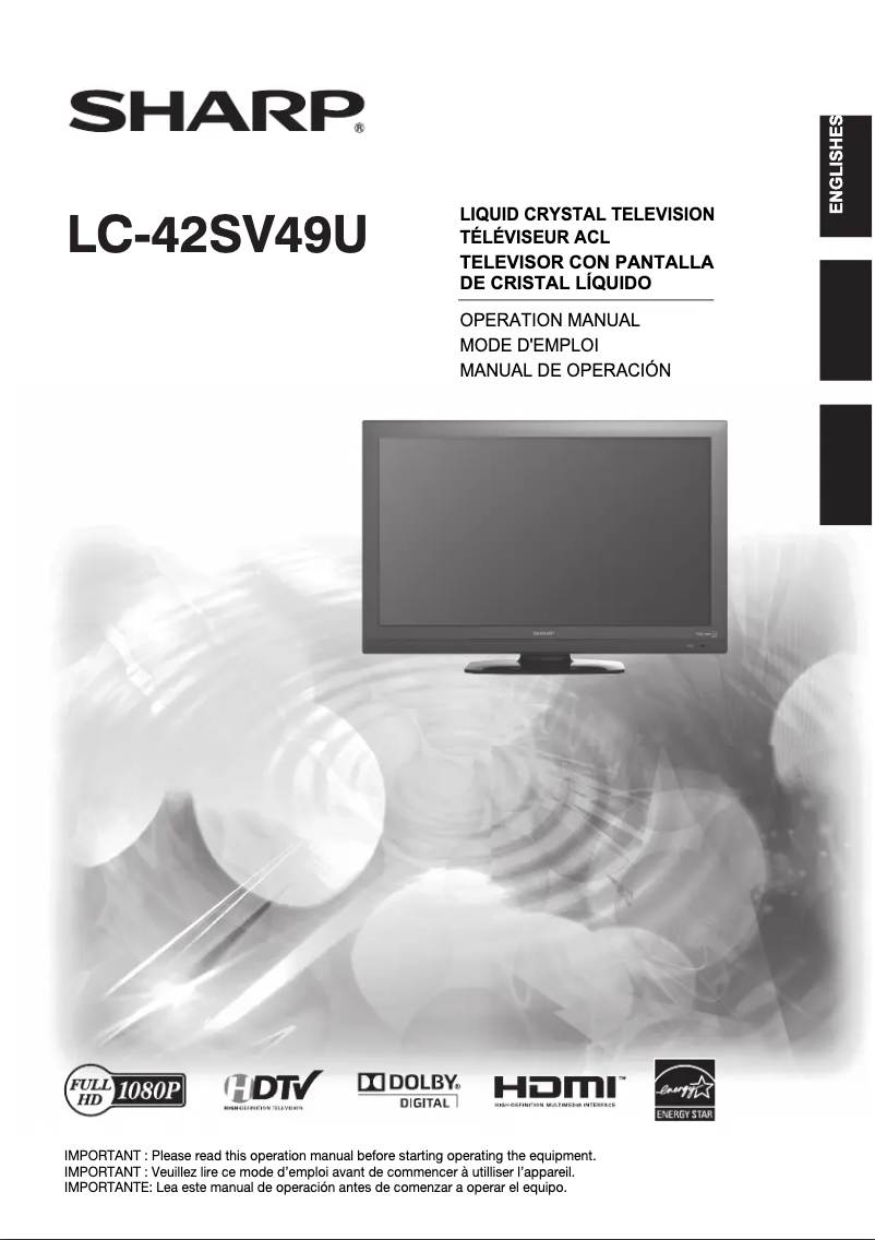 Page 1 de la notice Manuel utilisateur Sharp Aquos LC-42SV49U