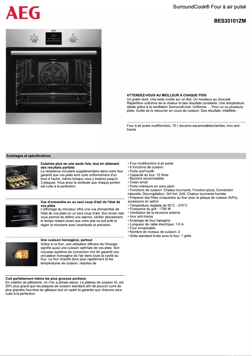 Page n°1 - Fiche technique AEG BES33101ZM