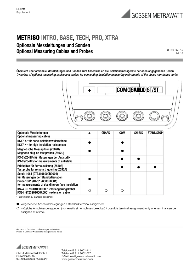 Page 1 de la notice Fiche technique Gossen Metrawatt Metriso Intro