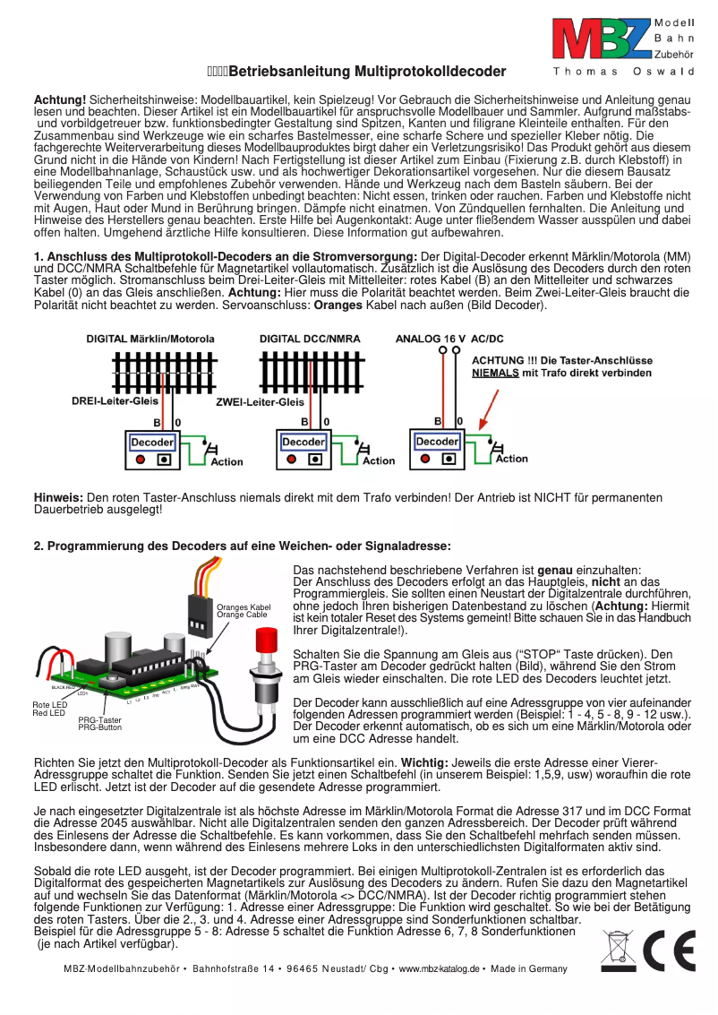 Page 1 de la notice Manuel utilisateur MBZ 73001