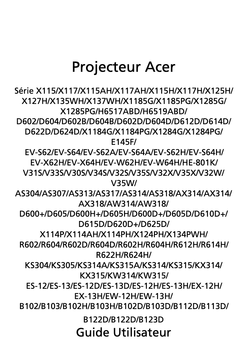 Page n°1 - Manuel utilisateur Acer X117AH