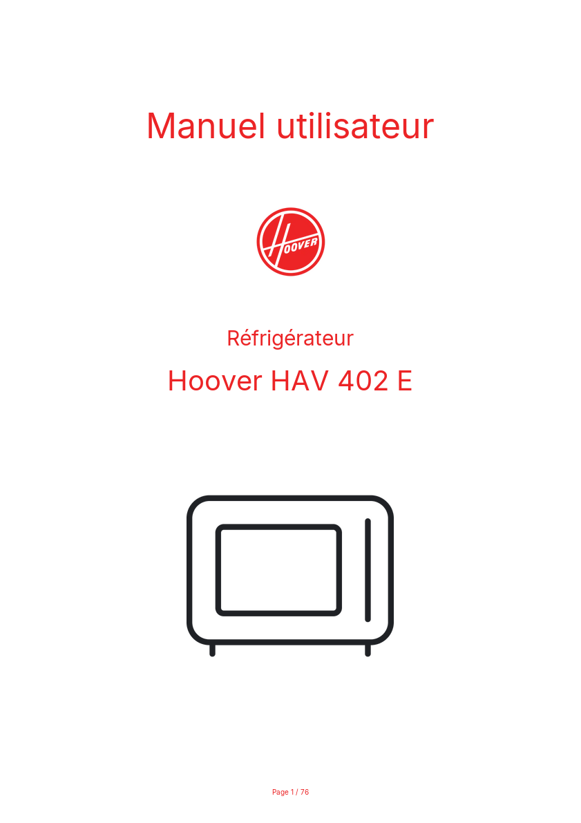 Page n°1 - Manuel utilisateur Hoover HAV 402 E