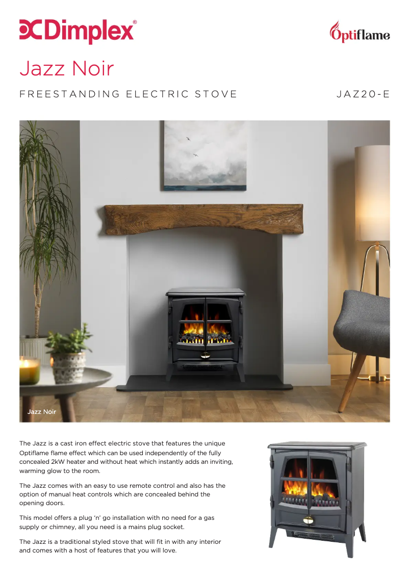 Page 1 de la notice Fiche technique Dimplex JAZ20-E