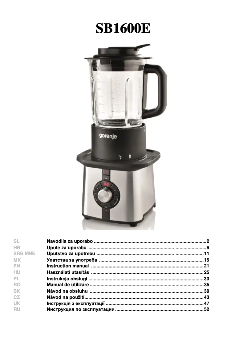 Page 1 de la notice Manuel utilisateur Gorenje BS 1600E