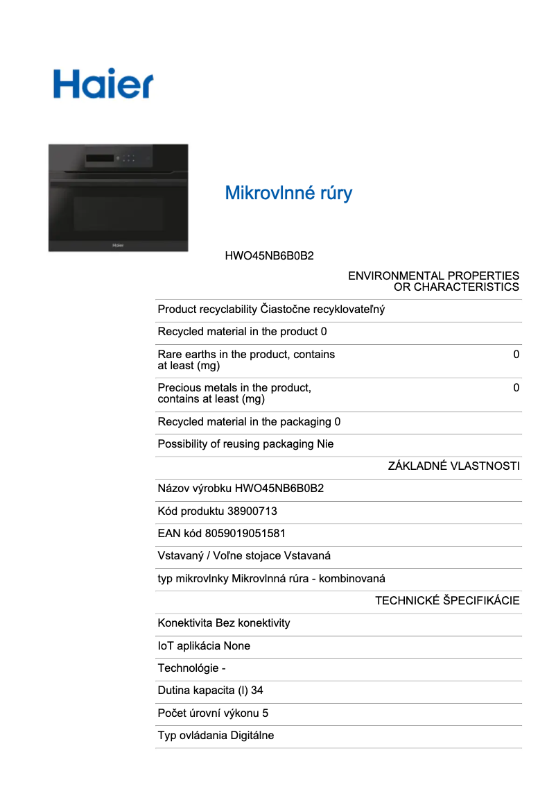 Page 1 de la notice Label énergétique Haier HWO45NB6B0B2
