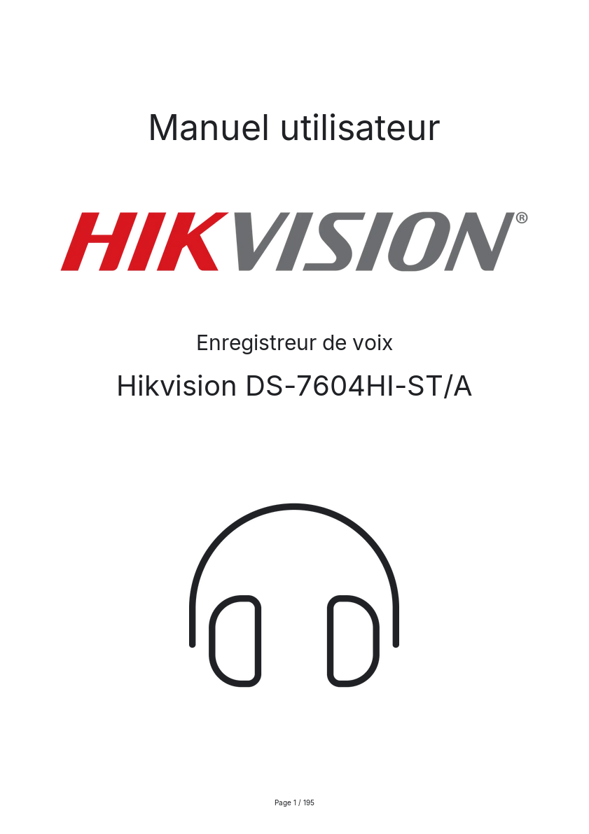 Image de la première page du manuel de l'appareil DS-7604HI-ST/A