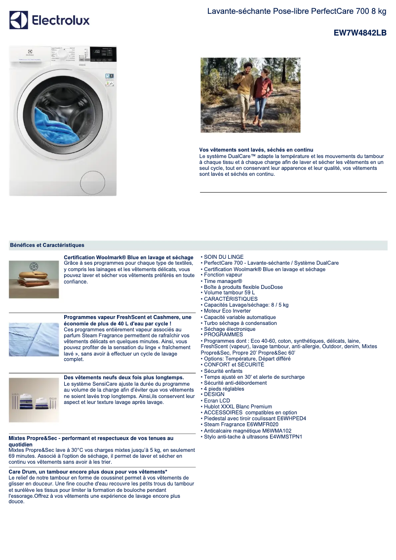 Page n°1 - Fiche technique Electrolux EW7W4842LB