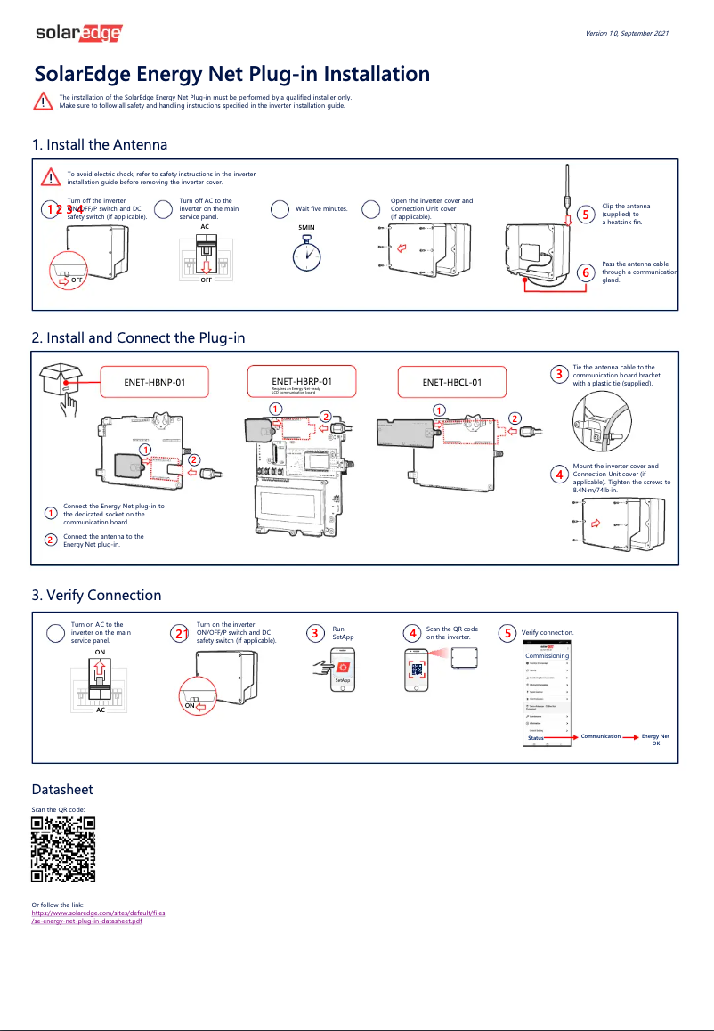 Page 1 de la notice Manuel utilisateur SolarEdge ENET-HBCL-01