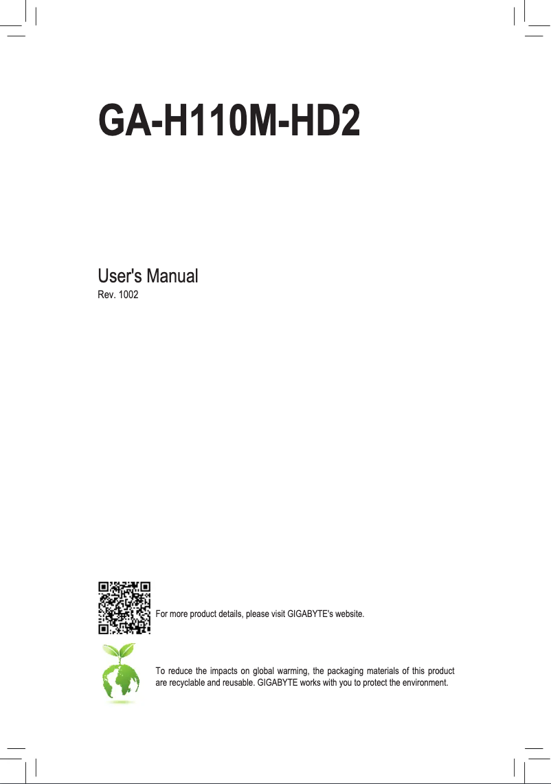 Page 1 de la notice Manuel utilisateur Gigabyte GA-H110M-HD2