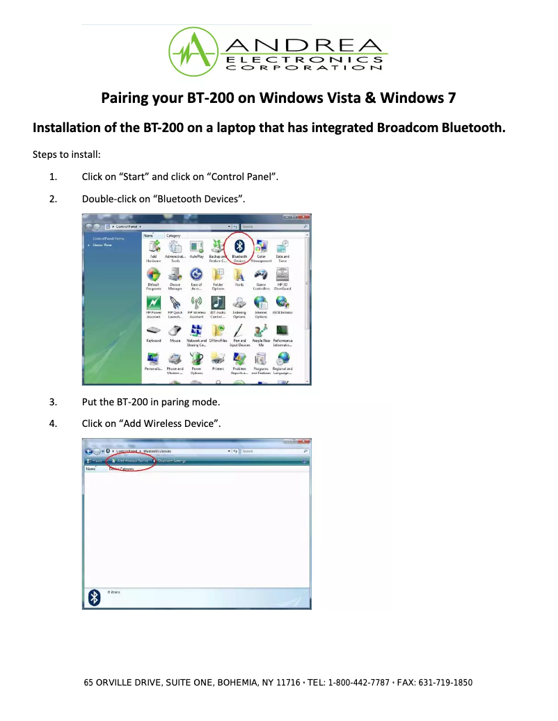 Página 1 del manual Manual de usuario Andrea Electronics BT-201