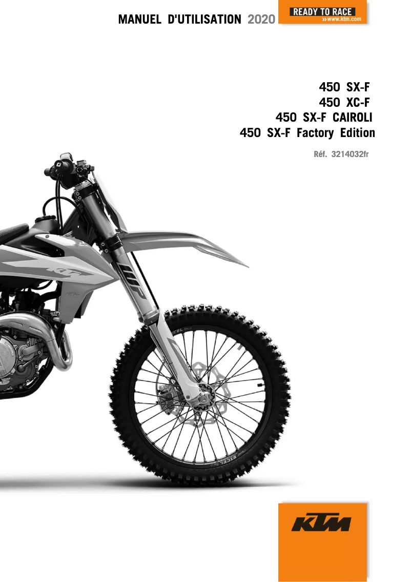 Page 1 de la notice Manuel utilisateur KTM 450 SX-F Factory Edition (2020)