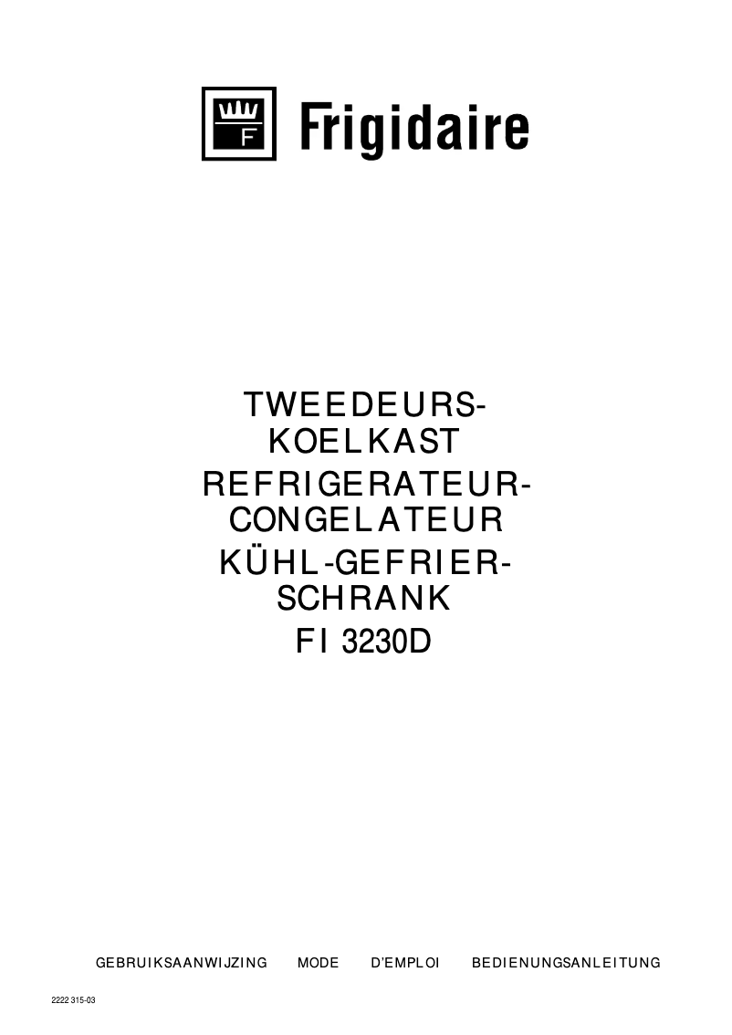 Page 1 de la notice Manuel utilisateur Frigidaire FI 3230 D