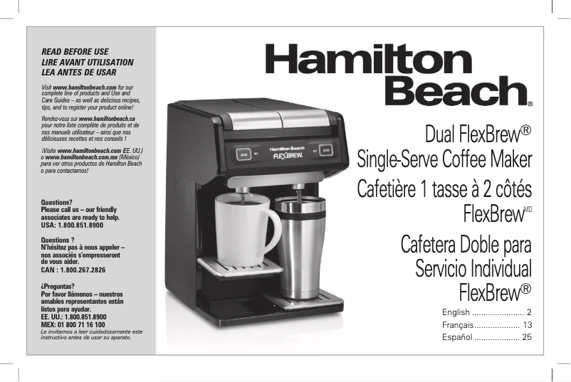 Page 1 de la notice Manuel utilisateur Hamilton Beach FlexBrew 49998