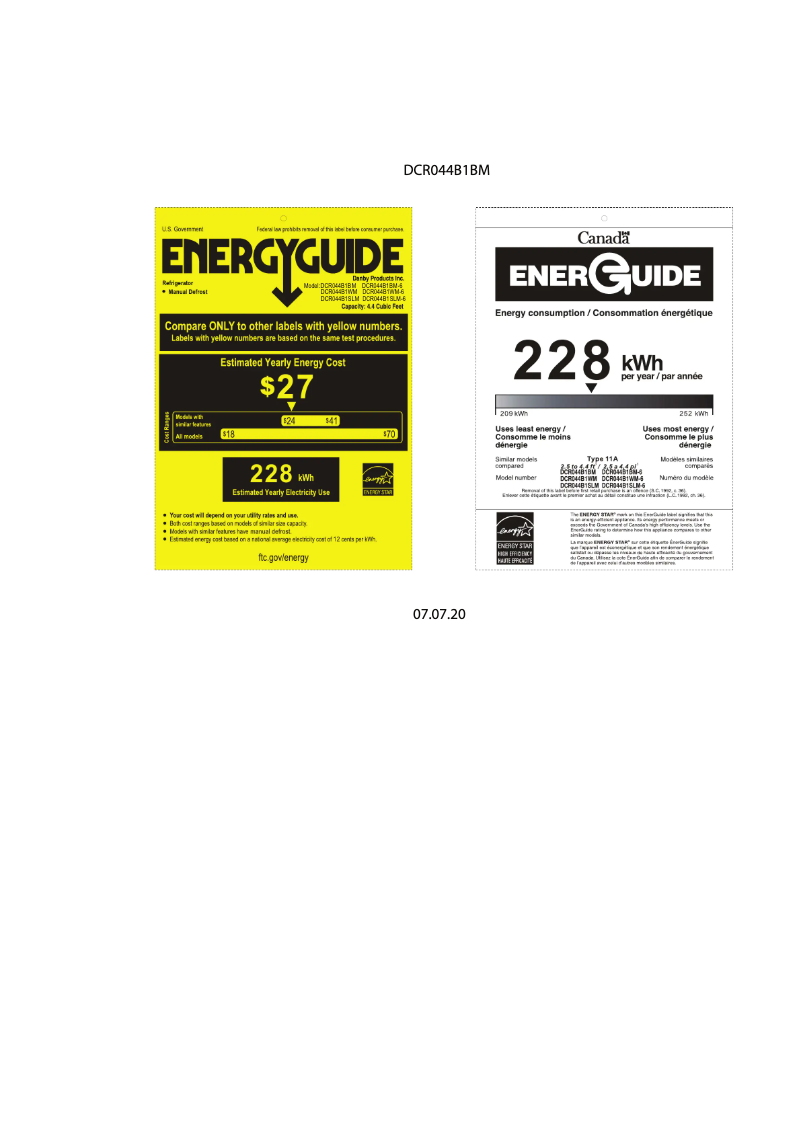 Page n°1 - Label énergétique Danby DCR044B1WM