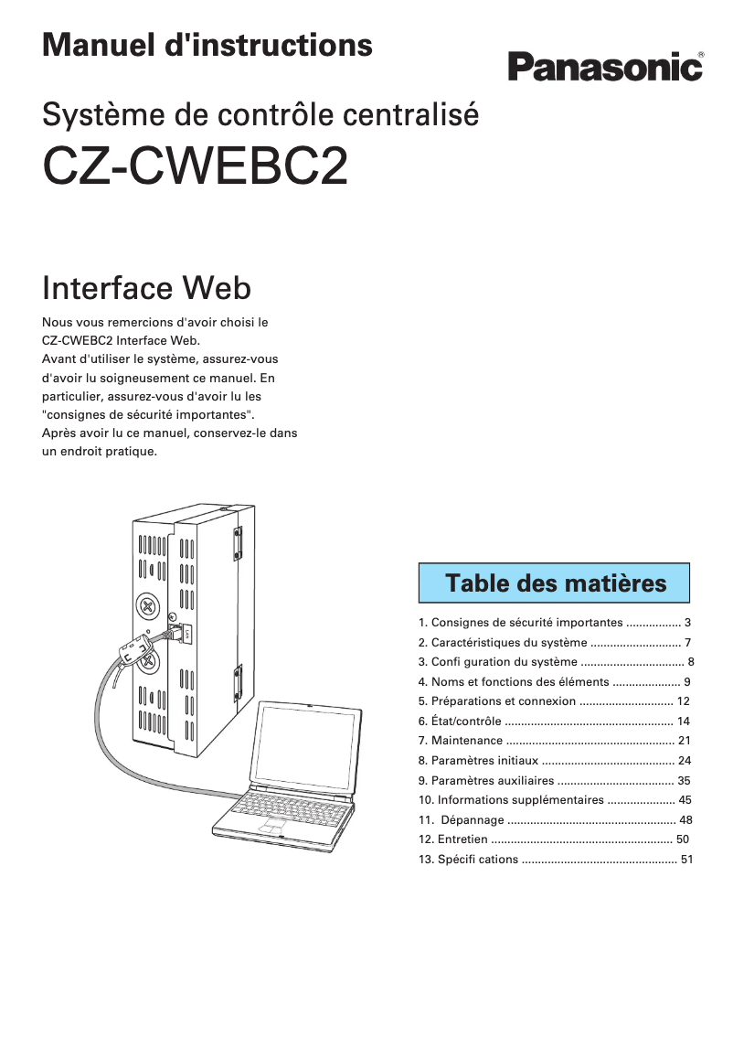 Page n°1 - Manuel utilisateur Panasonic CZ-CWEBC2