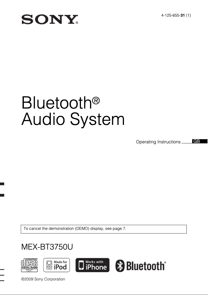 Page 1 de la notice Manuel utilisateur Sony MEX-BT3750U