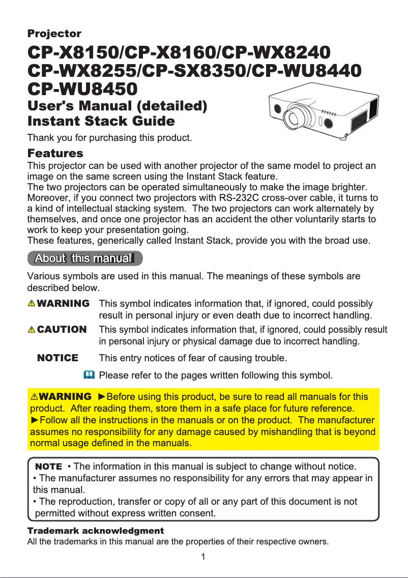 Image de la première page du manuel de l'appareil CP-X8170