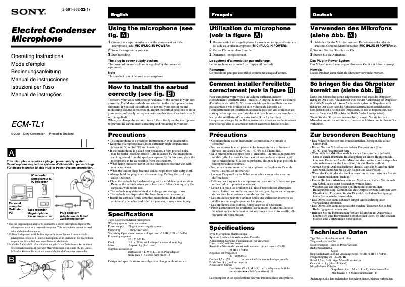 Image de la première page du manuel de l'appareil ECM-TL1