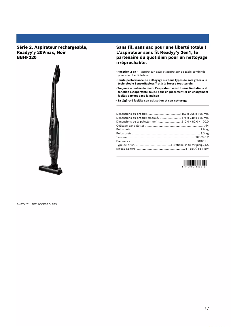 Página 1 del manual Ficha técnica Bosch Readyy'y BBHF220