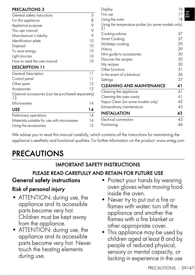 Page 1 de la notice Manuel utilisateur Smeg SOA4104M2PG