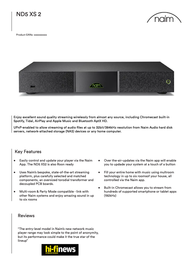 Page n°1 - Manuel utilisateur Naim ND5 XS 2