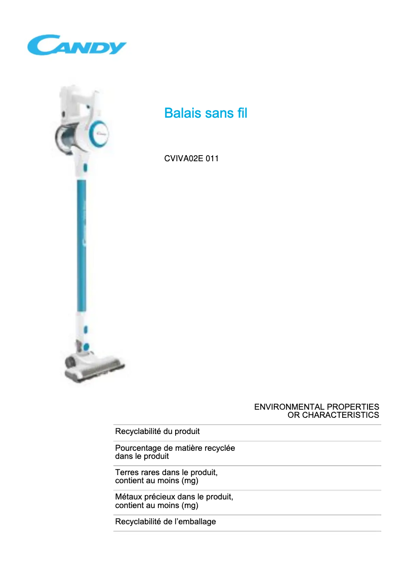 Image de la première page du manuel de l'appareil CVIVA02E 011