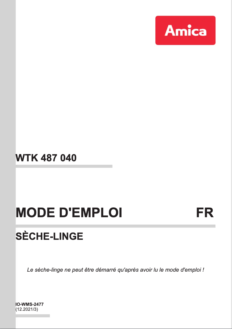 Image de la première page du manuel de l'appareil WTK 487 040