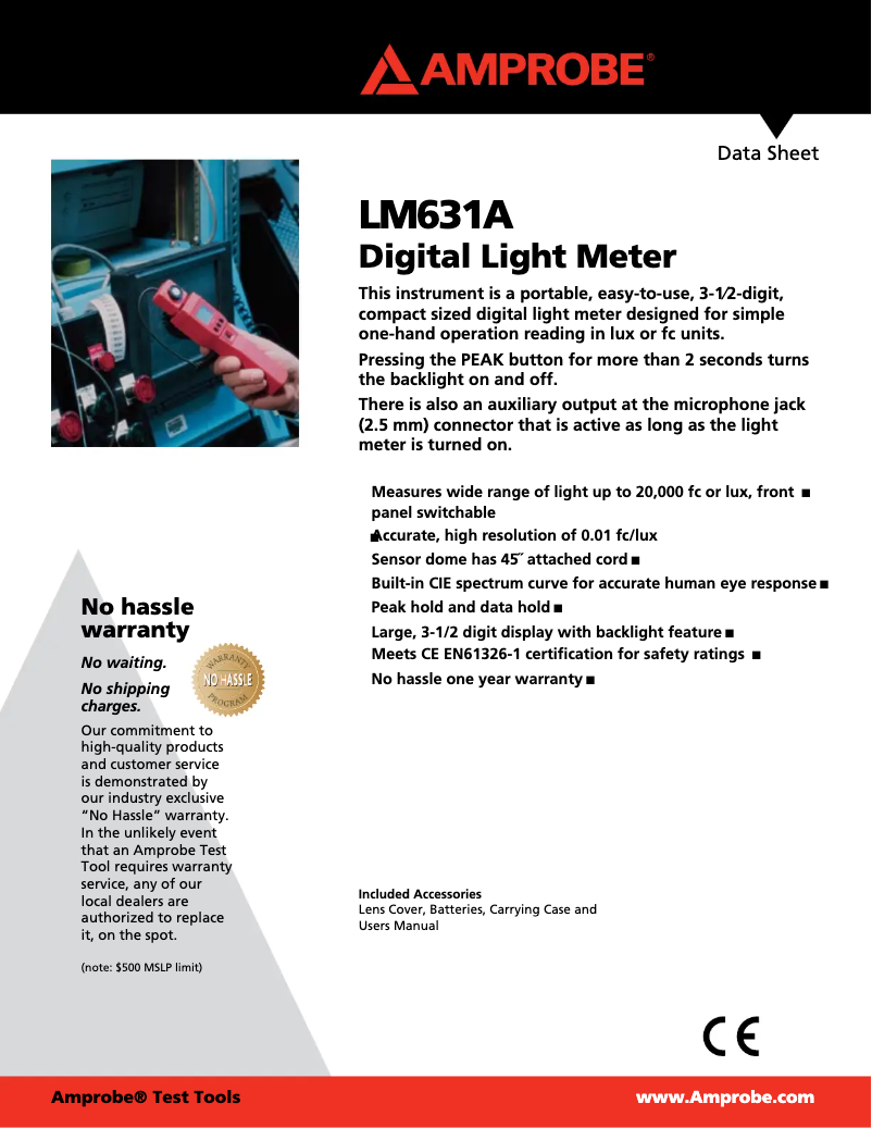 Page n°1 - Fiche technique Amprobe LM631A