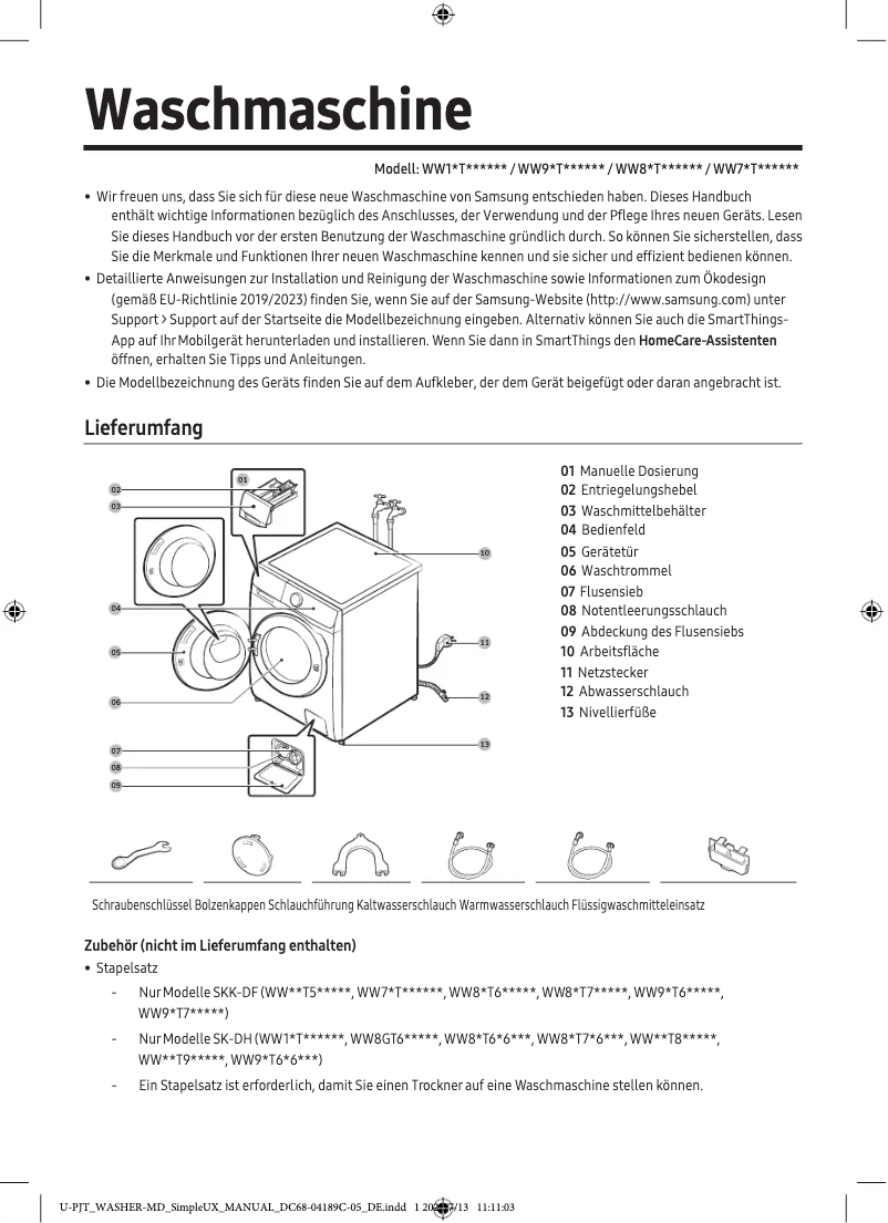 Page 1 de la notice Manuel utilisateur Samsung WW8ET754ABH