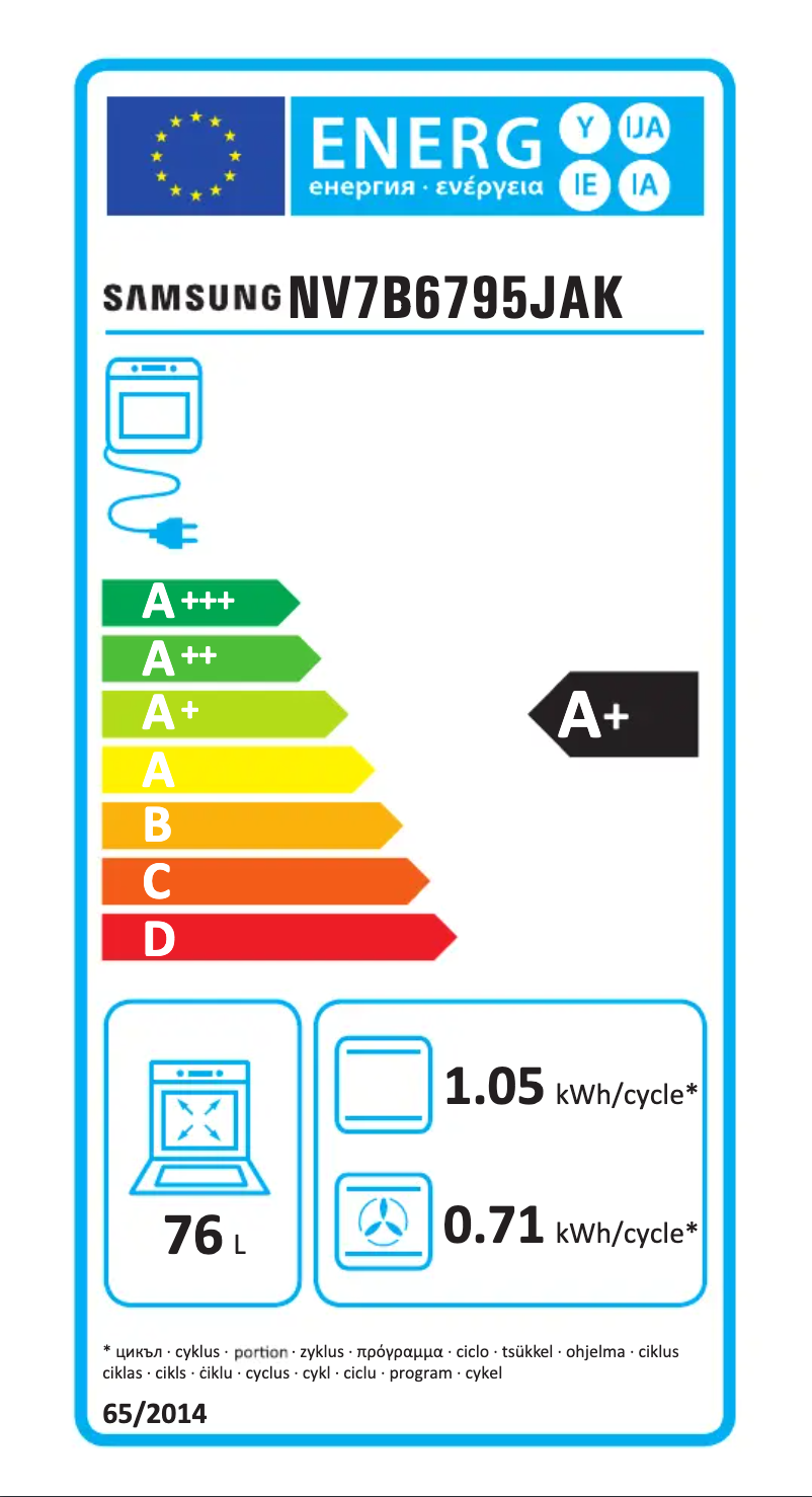 Page n°1 - Label énergétique Samsung NV7B6795JAK