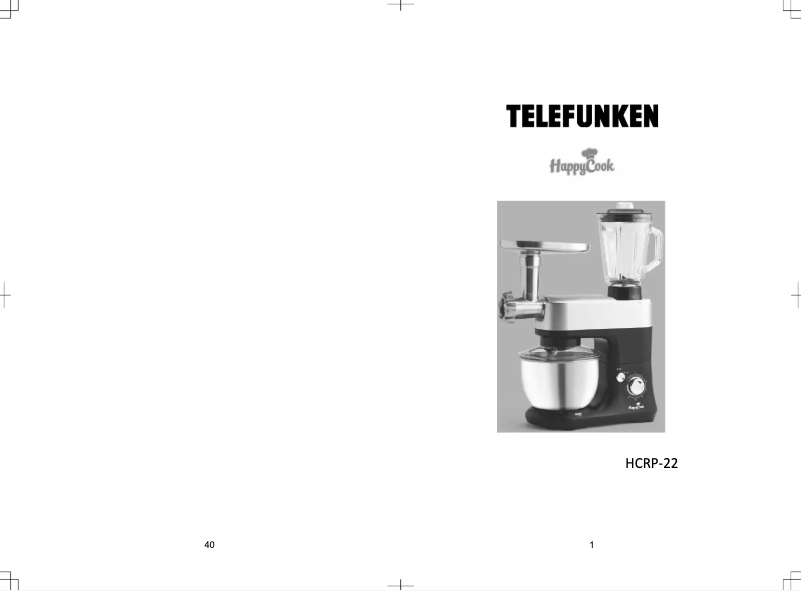 Page 1 de la notice Manuel utilisateur Telefunken HappyCook HCRP-22