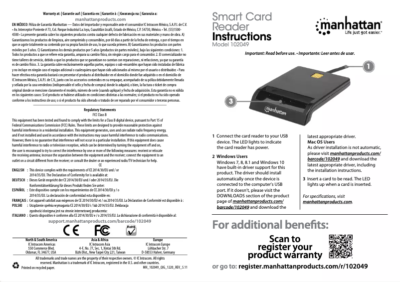 Page 1 de la notice Manuel utilisateur Manhattan 102049