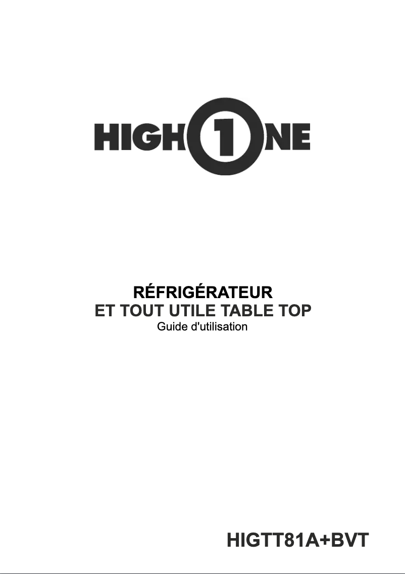 Page 1 de la notice Manuel utilisateur High One HIG TT81A+ BVT