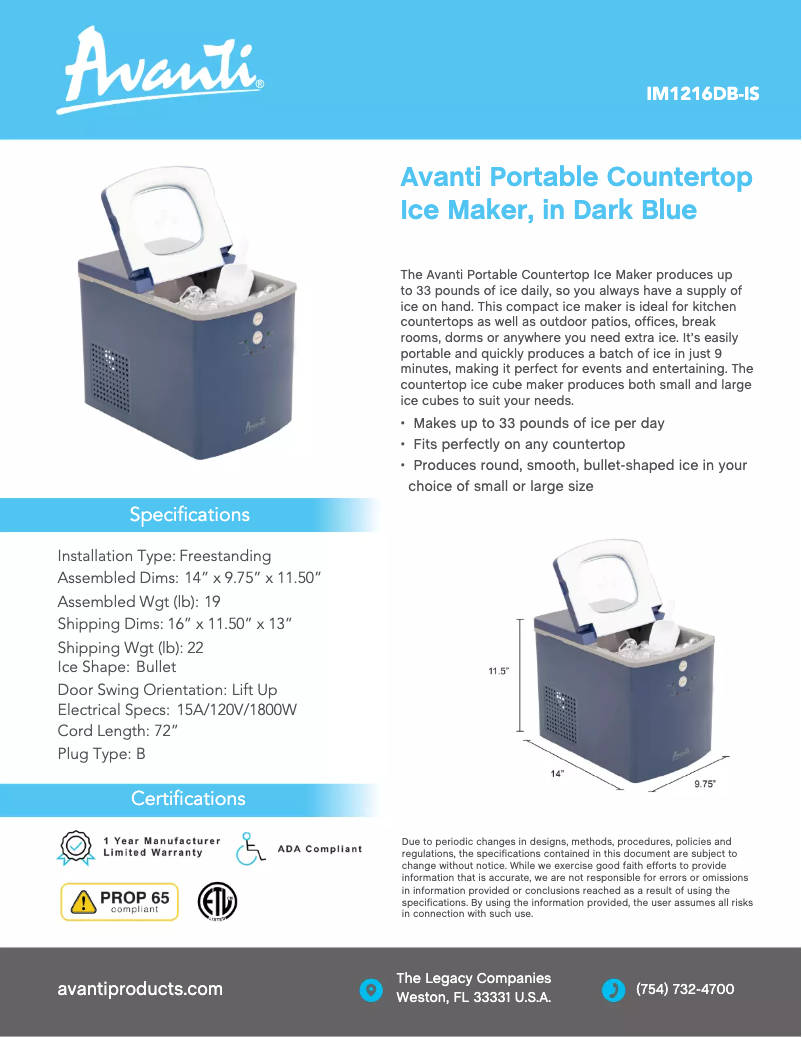 Page n°1 - Fiche technique Avanti IM1218BS-IS