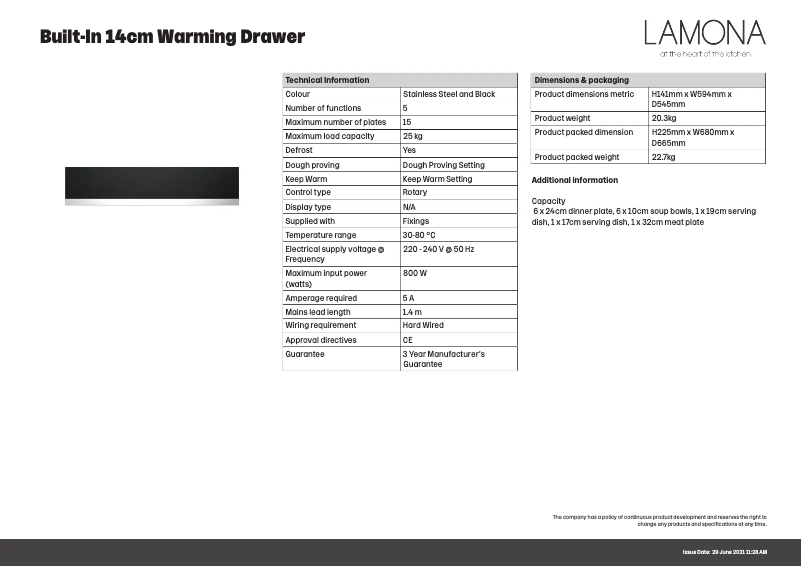 Page n°1 - Fiche technique Lamona LAM9005
