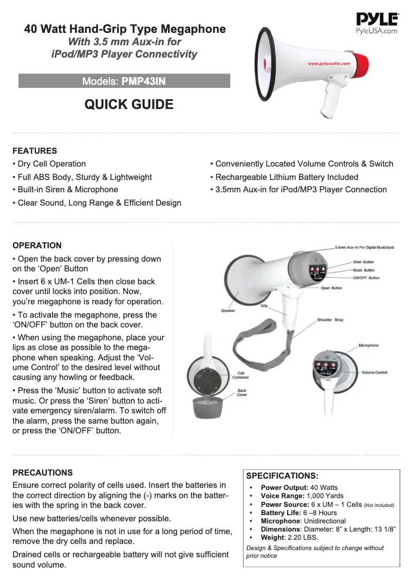 Image de la première page du manuel de l'appareil PMP43INE