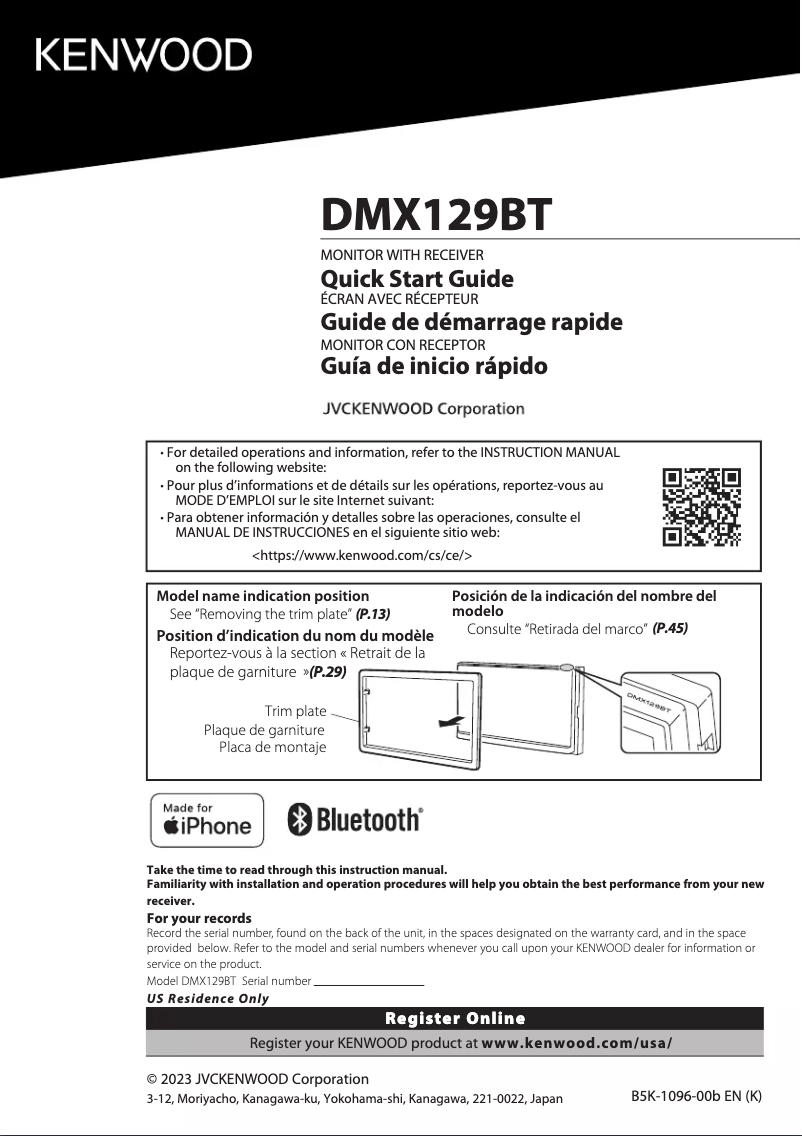 Page n°1 - Manuel utilisateur Kenwood DMX129BT