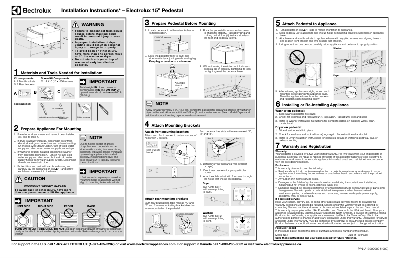 Página 1 del manual Guía de instalación Electrolux EPWD257UIW