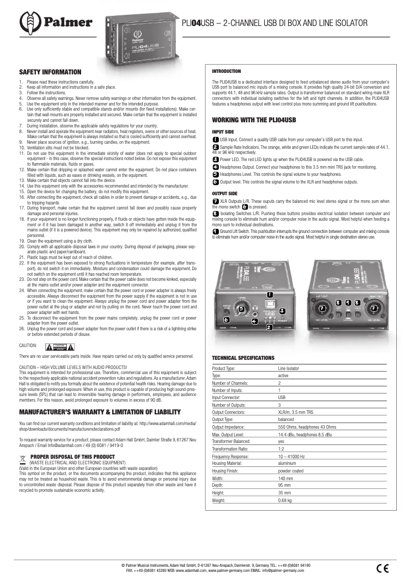 Image de la première page du manuel de l'appareil PLI04USB