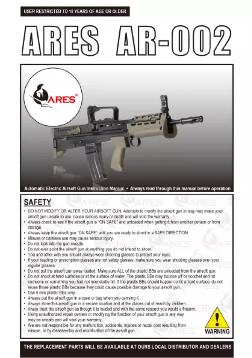 Page 1 de la notice Manuel utilisateur Ares AR-002