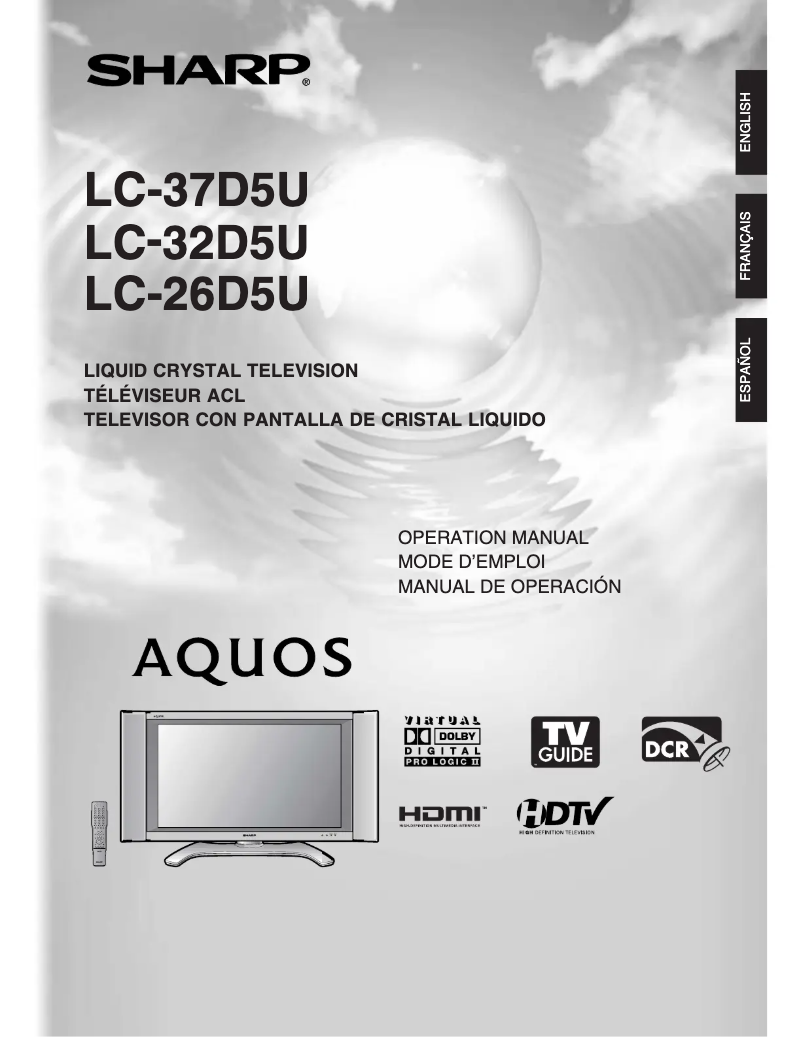 Image de la première page du manuel de l'appareil Aquos LC-26D5U