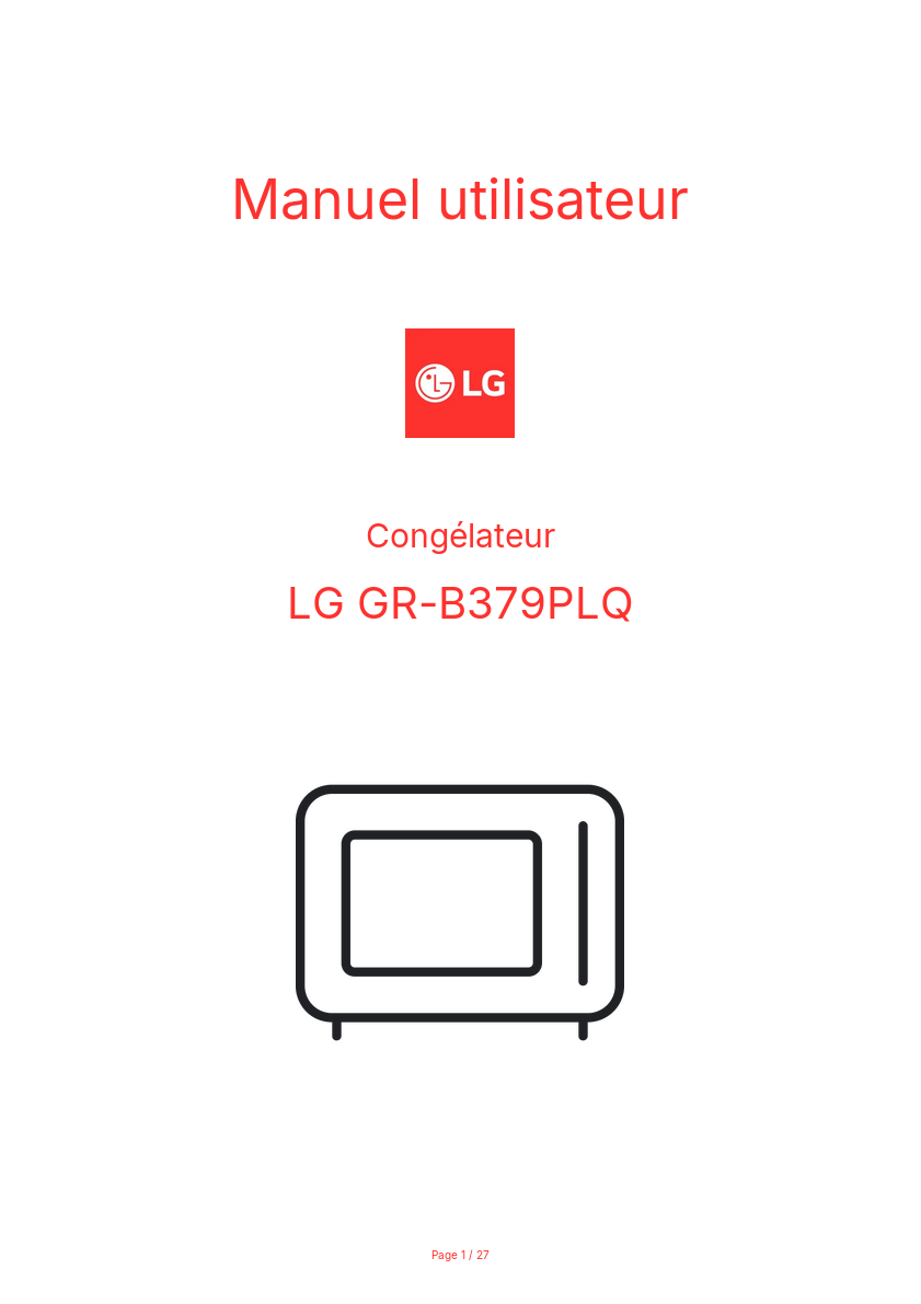 Page n°1 - Manuel utilisateur LG GR-B379PLQ