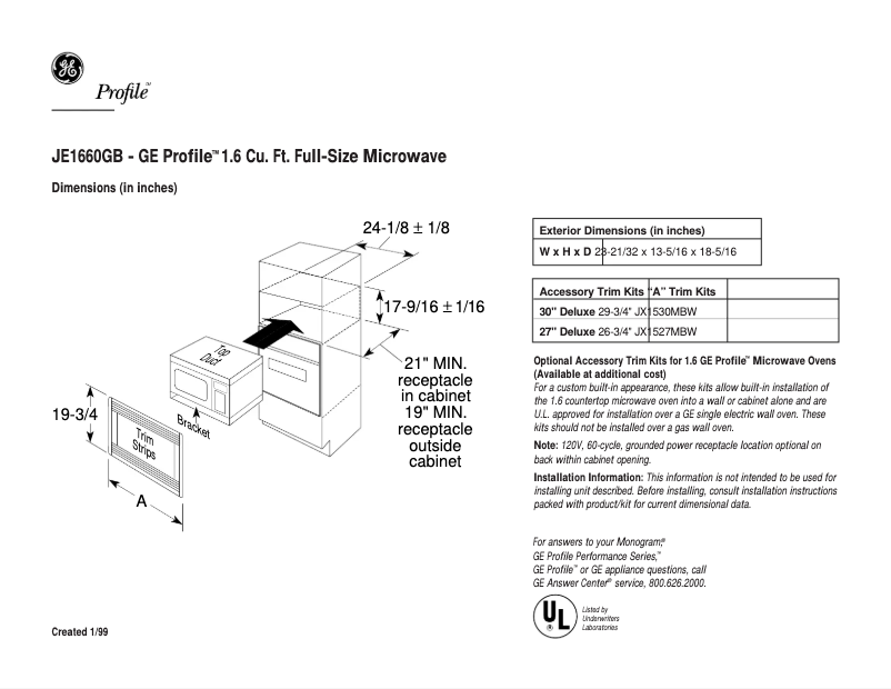 Imagen de la primera página del manual del dispositivo Profile JE1660GB
