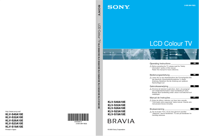 Page 1 de la notice Manuel utilisateur Sony Bravia KLV-S32S40A10E