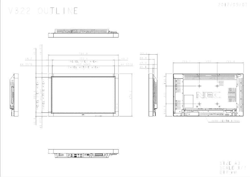 Page 1 de la notice Dessin technique NEC MultiSync V322
