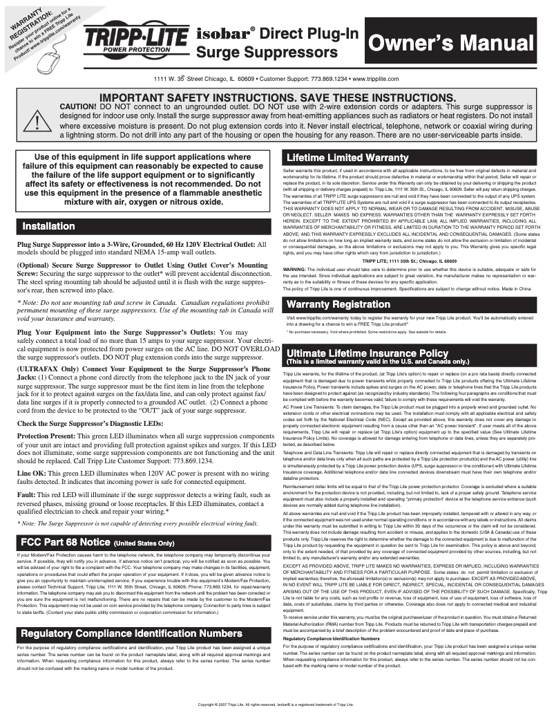 Page 1 de la notice Manuel utilisateur Tripp Lite ULTRABLOK