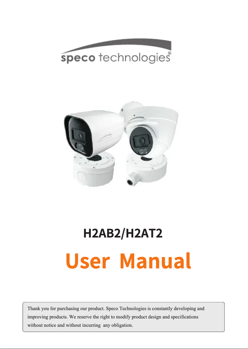 Page 1 de la notice Manuel utilisateur Speco Technologies H2AT2